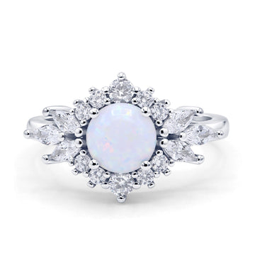 Art Deco Round Engagement Ring Lab Created White Opal 925 Sterling Silver Wholesale